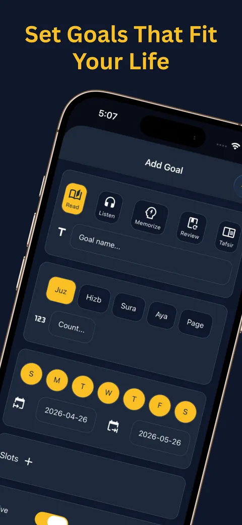 Qurany goals screen