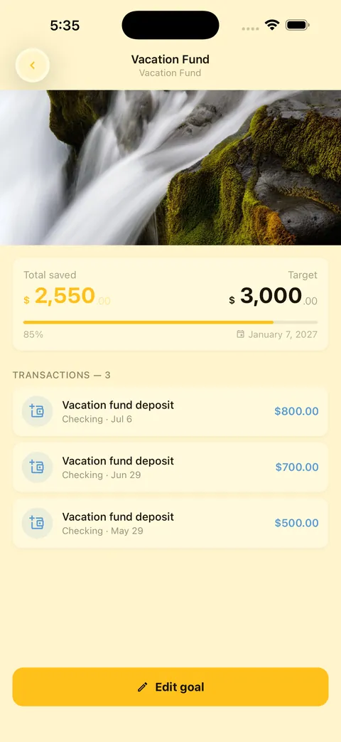Wallety savings goal progress