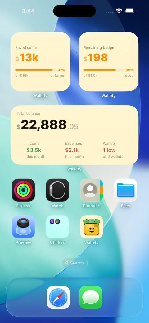 Wallety home and lock screen widgets